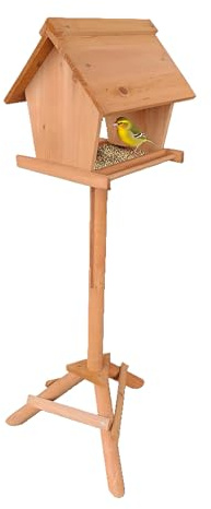 Relaxdays Bird Feeding Station with Stand, Pine Wood, Garden, Balcony & Terrace, HWD: 107 x 32 x 27 cm, orange