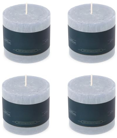 Stumpenkerzen Rustic 4er Set 7x7 cm - Brenndauer: 25 Std., rußfrei, 100% Paraffin - für Kerzenständer, Kerzenhalter, Weihnachten, Hochzeit, Blockkerze, Kerze, Adventskranz, Advent (hellblau)