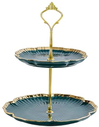Keramik Kuchenstand Etagere 2 Tortenständer Obst Servierplatte Dessert Tablett, Cupcake Ständer Kuchenplatte Etagenständer, Tortenetagere Party Deko für Geburtstag Hochzeit Nachmittagstee (Grün)