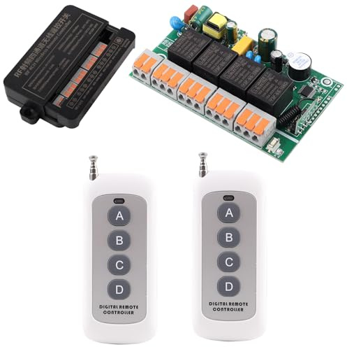 SUYUKUFU Interrupteur Sans Fil 4 Canaux 100V-240V 10A Relais Interrupteur | 220V 240V Relais Interrupteur télécommandé RF avec connecteur électrique pour porte de garage,portail,moteur,store ou volet