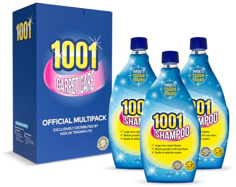 1001 Carpet Shampoo Cleaner – Deep Cleaning Carpet & Upholstery Stain Remover – Carpet Cleaner Liquid for Carpets & Rugs – Pack of 3