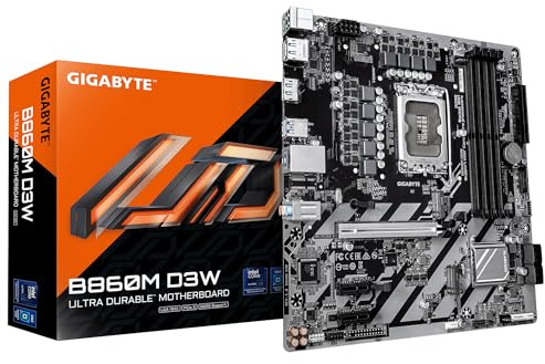 GIGABYTE B860M D3W Mainboard – Intel Core Ultra Series CPUs, 4+1+2-Phasen-VRM, bis zu 9066 MHz DDR5, 2× PCIe 4.0 M.2, 1-GbE-LAN, USB 3.2 Gen 1
