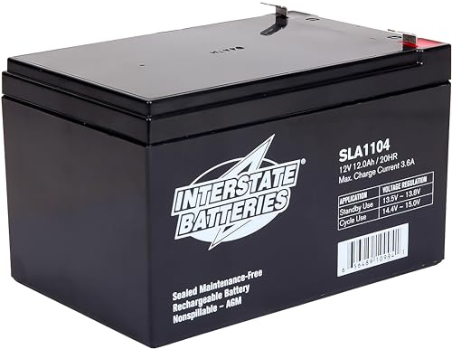 Interstate Batteries 12V 12Ah Battery (F2 Terminal) SLA AGM VRLA Rechargeable Replacement for Electric Fences, Generators, Medical Devices, Universal Power (SLA1104)