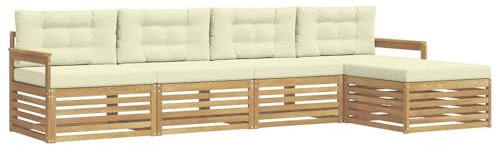 vidaXL Outdoor-Sofagarnitur mit Kissen 5 pcs Weiß und Creme Polyester, Garten, modernes Outdoor-Sofa, Sitzgruppe für die Terrasse, gemütliche Loungemöbel