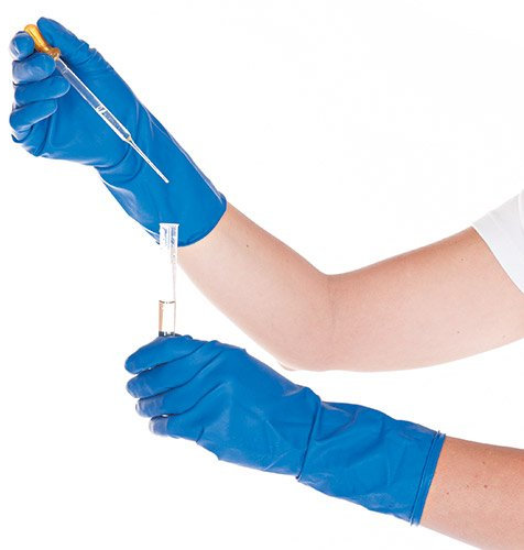 Hygostar Latexhandschuh HIGH RISK blau L 28 cm, puderfrei
