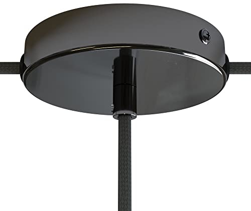 creative cables - Zylindrischer Lampenbaldachin Kit aus Metall mit 1 Haupt- und 2 Seitenlöchern - Zylindrisch, Schwarz Perle