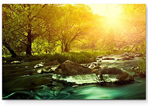Paul Sinus Art Leinwandbilder | Bilder Leinwand 120x80cm Sonnenuntergang über einem Gebirgsbach