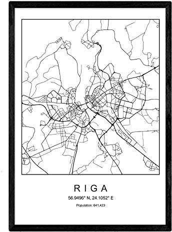 Nacnic Blatt Riga Stadtplan skandinavischer Stil in schwarz und weiß. A3 Größe Plakat Das bedruckte Papier Keine 250 gr. Gemälde, Drucke und Poster für Wohnzimmer und Schlafzimmer