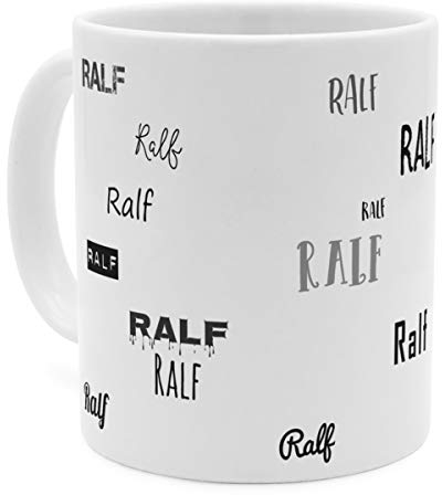 printplanet Tasse mit Namen Ralf - Motiv Schriftarten Sammlung - Namenstasse, Kaffeebecher, Mug, Becher, Kaffeetasse - Farbe Weiß