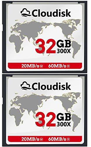 Cloudisk CompactFlash CF 2.0 pour Appareil Photo Reflex numérique, Appareil Photo numérique Vintage et équipement Industriel (32GB, 2 Cartes par Paquet)