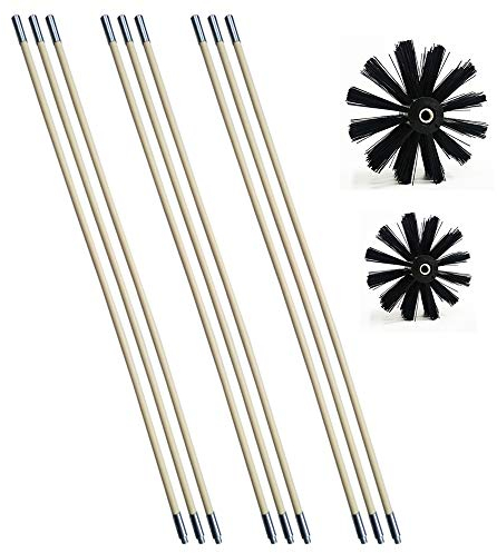 Schornsteinreinigungsbürste, Trockner, Kanalreiniger, 2-in-1-Set, Kamingrockner, Entlüftung, Fusselfeger, 45,7 cm, Flexible Stangen, Drehsystem, funktioniert mit oder ohne Bohrer