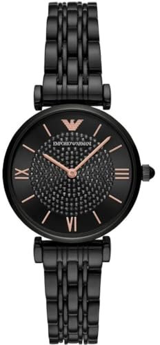 Emporio Armani Uhr für Damen , Zweizeiger Uhrwerk, 32mm Schwarzes Edelstahlgehäuse mit Edelstahlarmband, AR11245