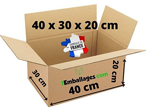 Karton für Versand oder Umzug, 40 x 30 x 20 cm, hergestellt in Frankreich, 1 Packages.com