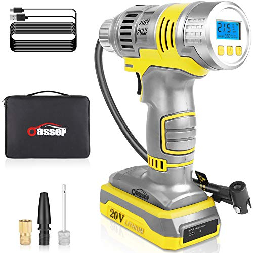 Oasser Compresseur Voiture Gonfleur Pneus Voiture Rechargeable 20V 10000mAh Gonfleur électrique pour Voiture Vélo et Balle Gonflable avec Ecran LCD et Lampe LED (Jaune)