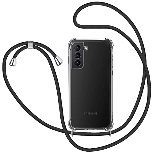 SAMCASE Collier pour Samsung Galaxy S21 5G Coque, Étui pour Téléphone avec Cordon Transparente TPU Bumper Lanyard Case Tour de Cou Chaîne Cordon Lanière Housse Etui - Noir
