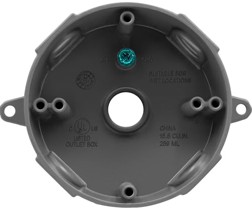 ENERLITES 4” Diameter Round Weatherproof Outlet Box with Five 1/2-in Threaded Outlets, Round Outdoor Electrical Box, 5 Holes 0.50” Each, 2-Gang, 5.4” Height x 4.05” Length x 1.57” Depth, EN4550 Grey