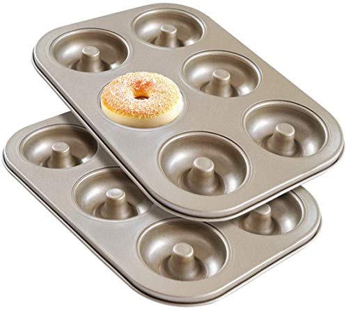 2 pièces Moules à Donuts en Acier Inoxydable, 6 Cavités Anti-Adhérentes Résistantes à la Chaleurqualité Alimentaire Poêles pour Donut Cuisson pour Gâteaux, Biscuits, Bagels, Muffins