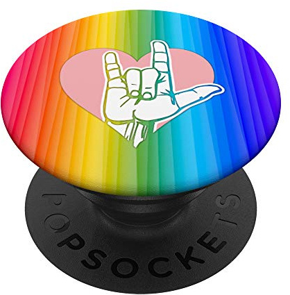 Gay Pride Deaf Love Zeichen Sprache Hand Herz Valentinstag PopSockets mit austauschbarem PopGrip