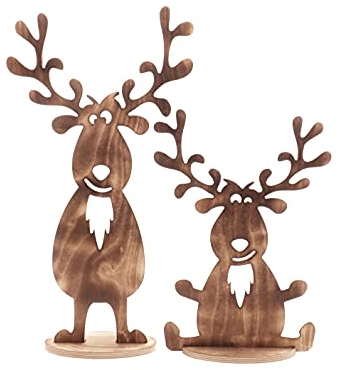 Bergliebe Weihnachtsdeko Elch/Rentier im 2er-Set Holz geflammt Dekoartikel 53,5x28 cm und 38,5x27 cm Pohmer Design