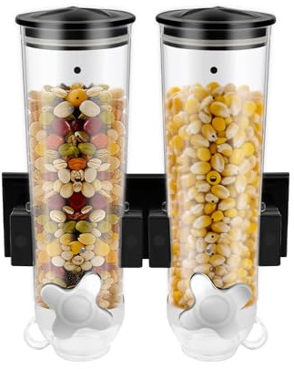 kangten Dispensador de cereales en la pared, dispensador de cereales, doble seco, dispensador de cocina, para cereales, caramelos (negro)