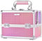 Vanity Case Makeup Storage Box with Mirror Beauty Storage Box Travel Makeup Case Portable Cosmetic Train Case Make Up Organiser Lockable with Keys for Girls Women, Dazzle Pink