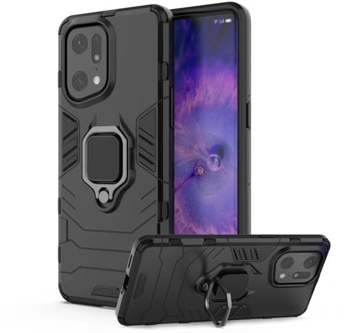 DERHAN Case for OPPO Find X5 Pro 5G, Shockproof Armour Phone Case with 360° Rotating Stand, Hard PC TPU Silicone Protective Cover Bumper - Black