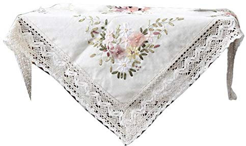 Leeadwaey Stickerei-Tischdecken-Set, Kreuzstich, Weiß