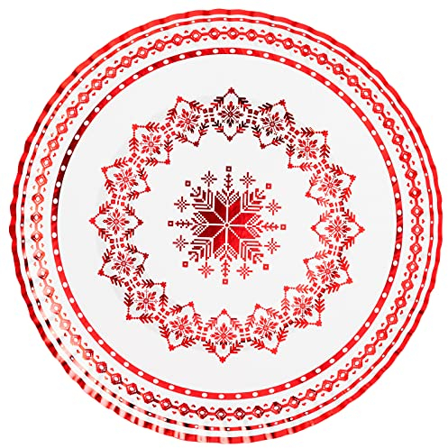 Horeca Collection 1 Unidad - Bandeja Desechable Redonda Cartón Ø 30 cm con temática Navideña con Bordado Rojo. Bandeja cartón biodegradables Navidad, 100% reciclables Celebraciones y Eventos.