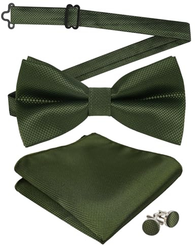 Alizeal Herren Solide vorgebundene Fliege Manschettenknöpfe Hanky Set für Männer Hals tragen