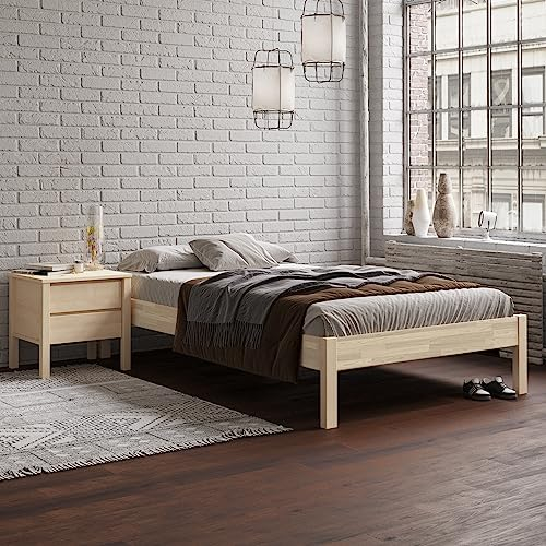 Hansales Holzbett 160x200 cm Lauli Scandi Style ohne Rollrost aus unbehandeltem hartem FSC® Birken Vollholz - über 350 kg - ohne Kopfteil - Kinderbett Jugendbett Gästebett