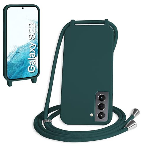WenBaby Handykette für Samsung Galaxy S22 Hülle mit Band,Handyhülle mit Schnur zum Umhängen Silikon Seil Necklace Schutzhülle mit Kordel Tasche Case TPU Bumper für Galaxy S22- Dunkelgrün