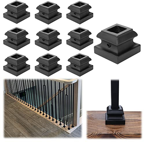 Muzata 10Pack Baluster Shoes Aluminum Flat Base Shoe for 1/2 Square Balusters Black Staircase Spindle Level Shoes, WT10