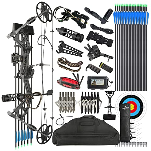 surwolf Compound Bogen Kit, Jagd und Targeting, Wurfarm Made in USA, Zuggewicht 0-70 lbs einstellbar, Zuglänge 9-31, bis zu IBO 325FPS Geschwindigkeit, Paket mit Bogenschießen Jagdzubehör (schwarz)