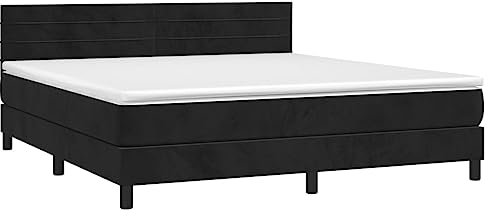 vidaXL Boxspringbett mit Matratze LED Bettgestell Bett Doppelbett Polsterbett Schlafzimmerbett Lattenrost Bettrahmen Hotelbett Schwarz 180x200cm Samt