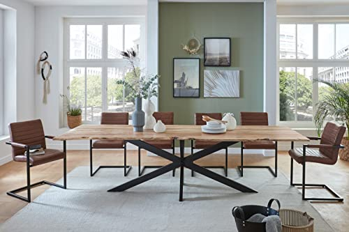 SAM Baumkantentisch 300 x 100 cm Clara, Akazienholz naturfarben & massiv, Esstisch mit schwarzem Spider-Metallgestell, Tischplatte 26 mm, Esszimmertisch
