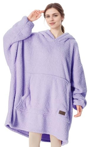 Catalonia Classy Wearable Oversized Hoodie Blanket, Snuggle Sherpa Blanket Hoodie, Warm Throw Blanket Sweatshirt with Sleeves for Winter, Gifts for Mum Women Men Adults Teens, Purple