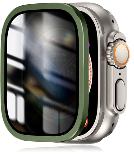 Protectores de Pantalla para Apple Watch Ultra, Apple Watch Ultra 2 49mm, Anti-Espionaje，Vidrio Templado 9h + Marco de AleacióN de Titanio, Sensible al Tacto，PelíCula Protectora Ligera