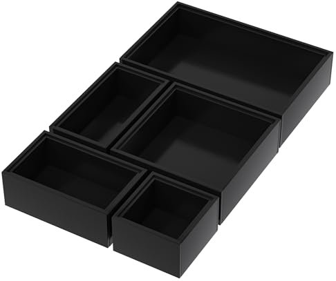 Exabang Lot de 5 organiseurs de tiroirs, en bambou, empilables, pour coiffeuse, cuisine, salle de bain et bureau, noir
