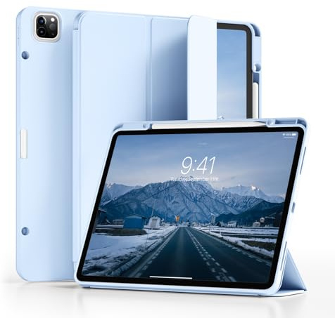 ZKTUYU Hülle für iPad Pro 12,9 Zoll 6. / 5. / 4. Generation 2022/2021/2020 mit Stifthalter, Ultradünn Stoßfeste, Weiche TPU Rückseite,Auto Schlafen/Wecken, Unterstützung Pencil 2 Aufladung, Blau