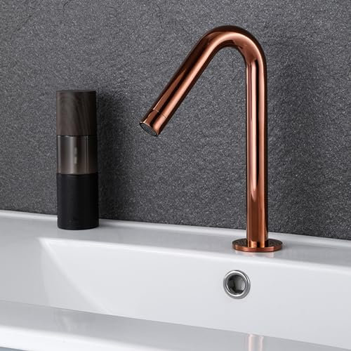 XJTNLB Infrared Basin Tap Sensor Tap Hot and Cold Bathroom Taps Automatic Sensor Tap Bathroom Mixer Tap Basin Battery Powered,Rose Gold,Low