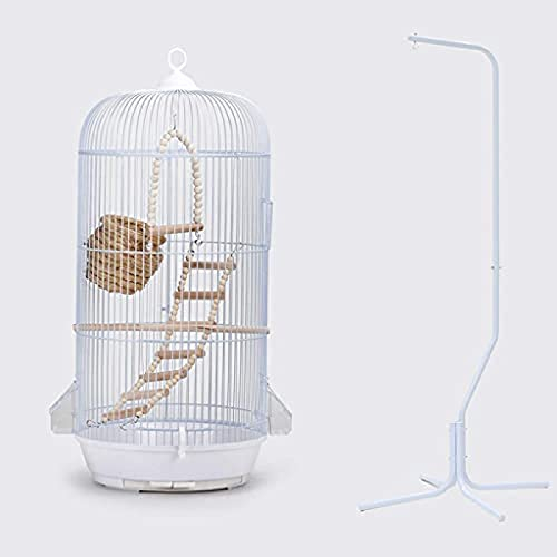 Runder Vogelkäfig mit Käfigrahmen, runder Vogelkäfig, großer Papageien-Vogelkäfig, Holzhaus, Zuchtbox, stark versenkbarer Käfigrahmen, weiß, 33 x 33 x 74 cm