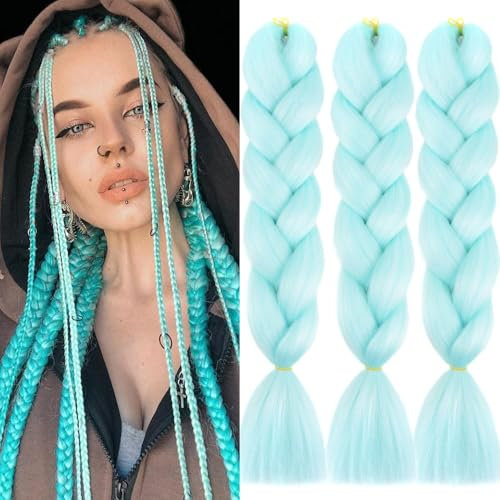 Pelo Para Trenzas Africanas 24 3 Piezas/Lote Verde Claro Color Light Green Para Trenzas Pelo Sintetico Postizo Para Trenzas for Los NiñOs NiñA Colors Braiding Hair Extensiones Trenzas