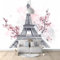 Papier Peint Panoramique 3D Intissé avec Effet Tapisserie Dessin Animé Paris Tour Eiffel Fleur Prunier - Poster Géant Photo Décoration Murale pour Salon ou Chambre - Dimensions 200x140cm - Affiche Art