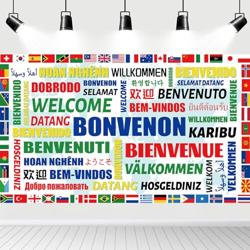 DPKOW International Welcome Background Banner, Tela 2024 International Sports Competition Decorations, 185 * 110cm