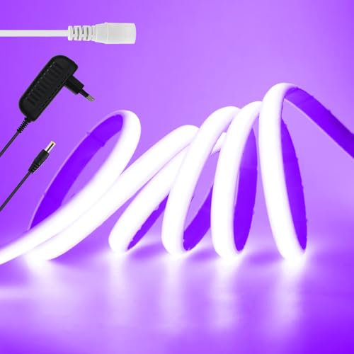 KISUFU 12V Ruban LED COB, IP68 Étanche 320LEDs/M DC Lumineuse Silicone Neon Bande LED Flexible Light Strip pour TV salon partie bricolage Extérieur décoration. (Adaptateur secteur inclus)