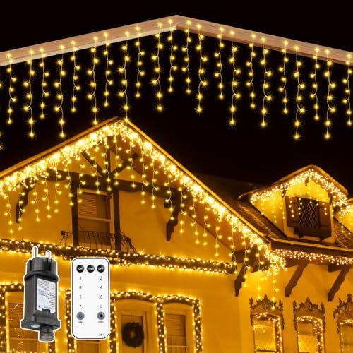 MAGGIFT Lichterkette Eisregen Außen, 5m 200 LED Weihnachtsbeleuchtung Lichtervorhang mit Fernbedienung/Timer/8 Modi, Wasserdicht für Innen Außen Weihnachten, Party, Hochzeit, Balkon, Garten Deko