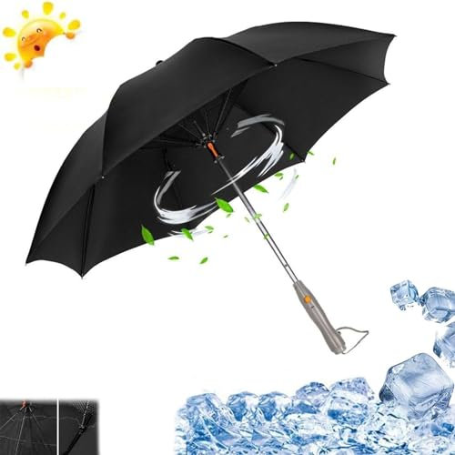 LXCJZY Uv Blocking Umbrella with Fan,3 in 1 Umbrella with Fan and Mister,Sun Umbrella Uv Protection,USB Rechargeable Sun Umbrella,Folding Umbrella Long Handle Umbrellas,For Fishing,Golfing (Black)