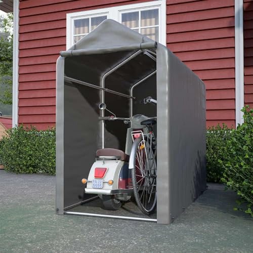 BIRCHTREE Tente de rangement étanche anti-UV pour vélo 1,8 m x 1 m - Abri d'extérieur - Cadre en acier - Couvercle en polyéthylène - Porte à fermeture éclair - Petit gris