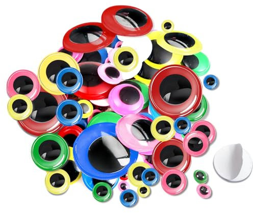 TOAOB 100pcs Yeux Mobiles Autocollants Adhésifs en Plastique Ronds Colorés 6mm à 35 mm pour Scrapbooking Artisanat Accessoires DIY Craft Poupées Décorations