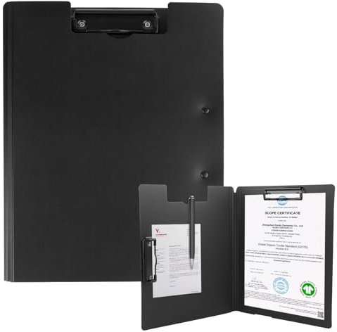 Klemmbrett A4, Aufklappbare Clip Boards, Klemmbrett A4 mit Deckel, Klemmbretter, Kemmbrettmappe für Chule Büro (Schwarz)